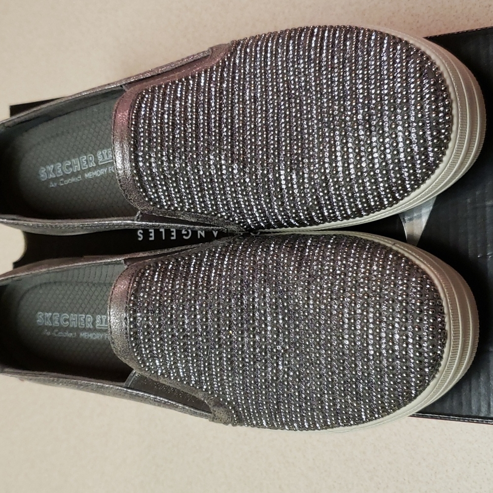 Skechers Double Up Shiny Dancer Pewter 10m EUC